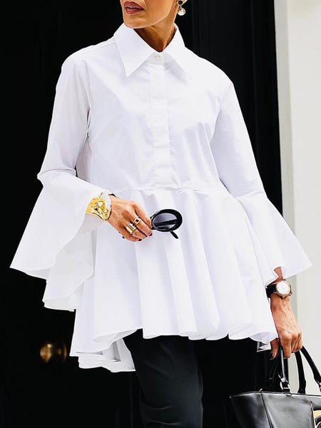 

Plain Loose Bell Sleeve Urban Plain Shirt, White, Blouses and Shirts