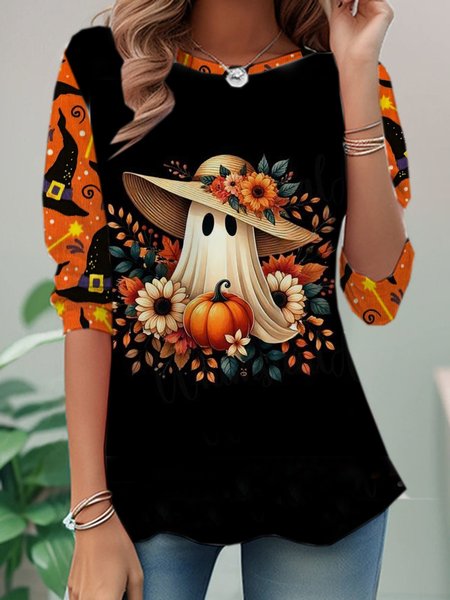 

Casual Halloween Crew Neck Long Sleeve T-shirt, Black, T-shirts
