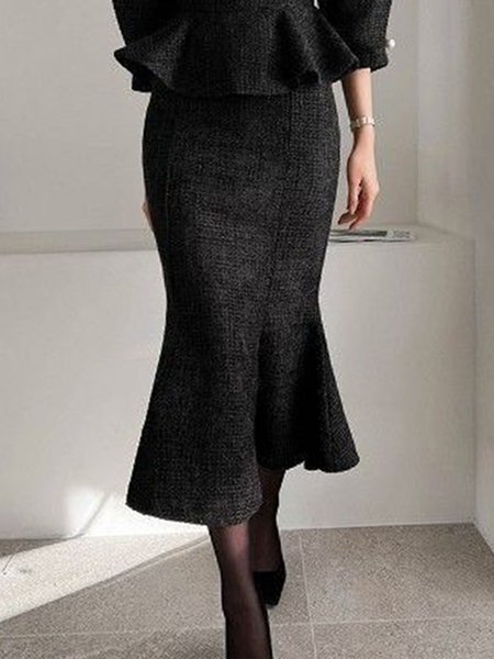 

Plain Elegant Regular Fit Mermaid Skirt, Black, Skirts
