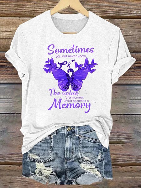 

sometimes you will never know Alzheimer's Text Letters Simple Crew Neck T-Shirt, White, T-shirts