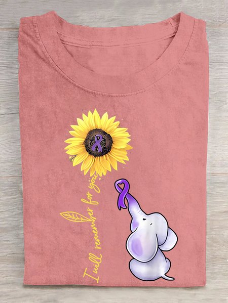 

Elephant I Will Remember For You Sunflower Alzheimer Cotton T-shirt, Orange pink, T-shirts