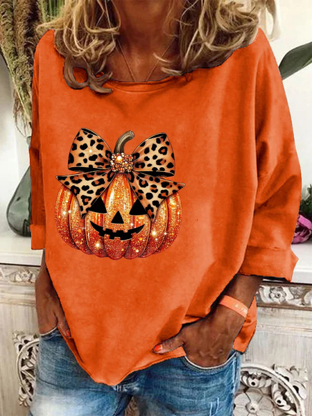 

Casual Crew Neck Halloween (pumpkin) Sweatshirt, Orange, Hoodies & Sweatshirts