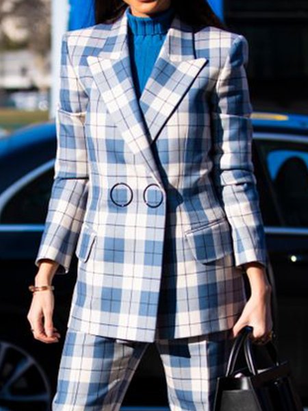 

Urban Lapel Collar Plaid Regular Sleeve Blazer, Blue, Blazers