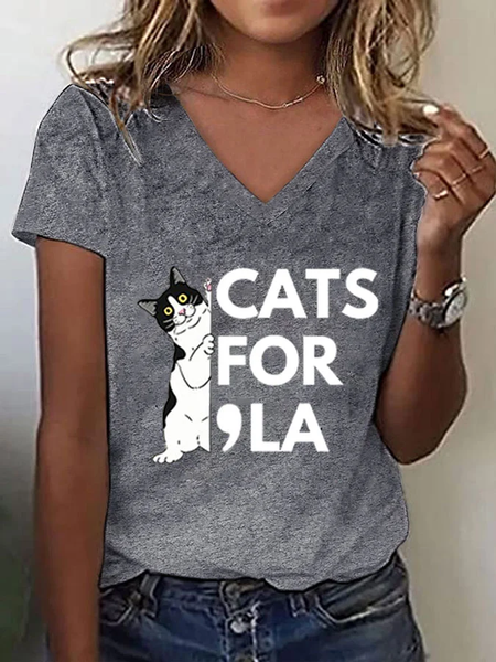 

Women's Cats For La Crew Neck Simple T-Shirt, Light gray, T-shirts