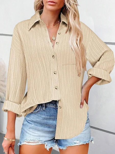 

Shirred Plain Loose Casual Shirt, Khaki, Blouses & Shirts
