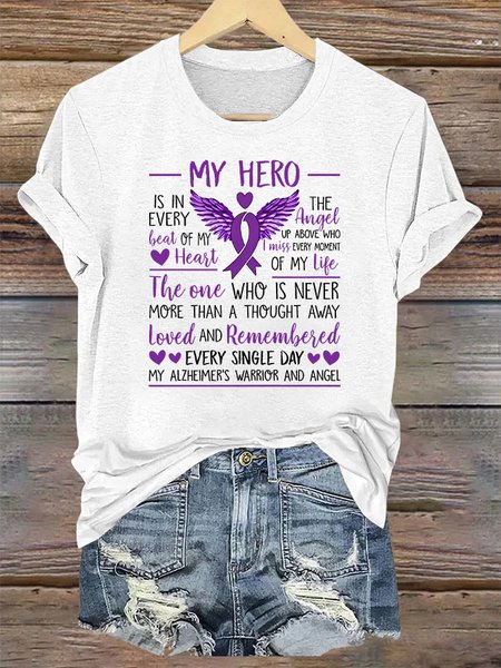 

my hero Alzheimer's Awareness Simple Text Letters T-Shirt, White, T-shirts