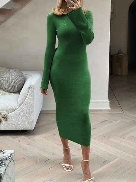 

Regular Sleeve Urban Tight Crew Neck Sweater Dress, Green, Maxi Dresses