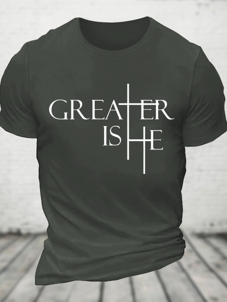 

Greater Is He Cross Cotton T-Shirt, Dark gray, T-shirts