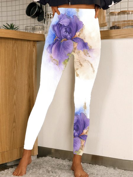 

Women's Casual Floral Jersey All Season Long Leggings, Purple, Leggings