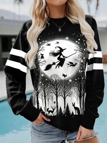 

Women's Crew Neck Halloween Casual Spring/Fall Long Sleeve Sweatshirt, Black, Sweatshirts & Hoodies