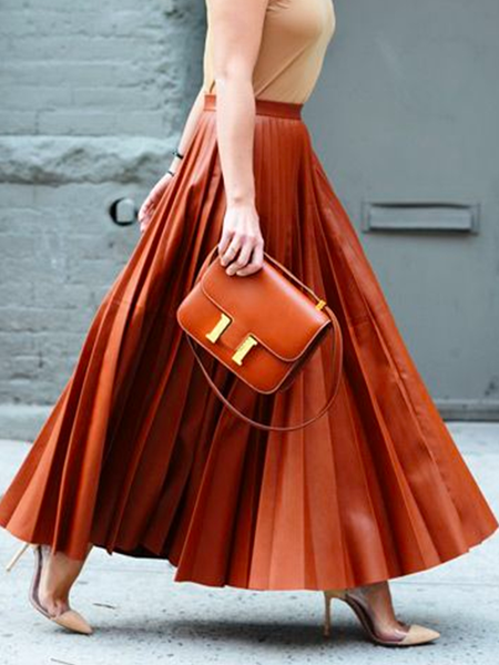 

Plain Ruched Loose Urban Skirt, Brown, Skirts