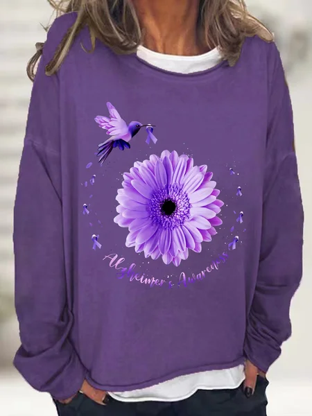 

Hummingbird Sunflower Purple Ribbon Alzheimer's Awareness Casual Sweatshirt, Deep purple, Hoodies&Sweatshirts