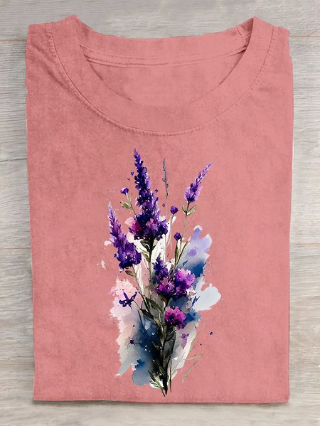 

Purple flower Alzheimer's Awareness Cotton T-shirt, Orange pink, T-shirts