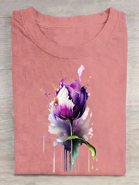 Purple flower Alzheimer's Awareness Cotton T-shirt, Orange pink, T-shirts