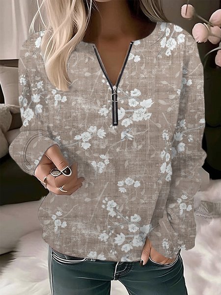 

Casual Crew Neck Floral Sweatshirt, Gray, Hoodies & Sweatshirts