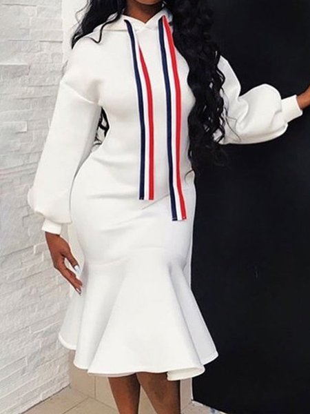 

Regular Fit Long Sleeve Plain Casual Sweatshirt Dress, White, Midi Dresses