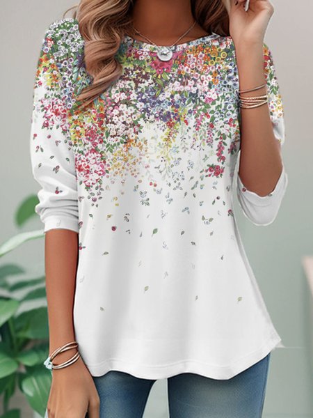 

Casual Floral Crew Neck Long Sleeve T-shirt, Multicolor, T-shirts
