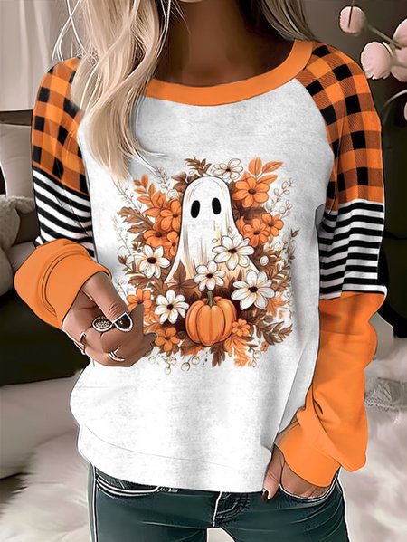 

Women's Crew Neck Geometric Casual Spring/Fall Long Sleeve Sweatshirt, Orange red, Sweatshirts & Hoodies