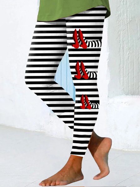 

Halloween Witch Stripe Design Leggings, Black, Leggings