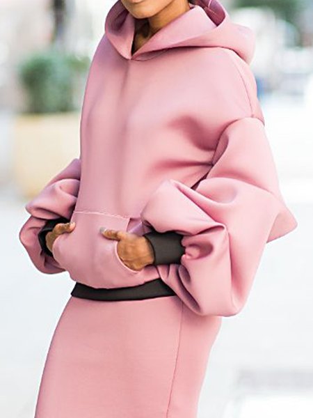 

Regular Size Balloon Sleeve Loose Casual Hoodie, Pink, Hoodies and Sweatshirts