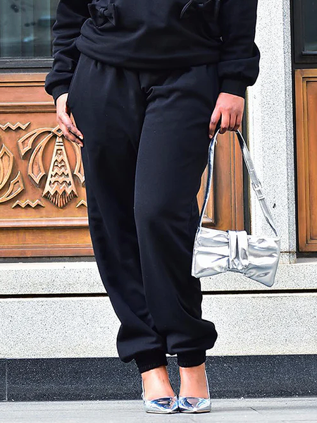 

Medium Elasticity Plain Casual Loose Sweatpants & Joggers, Black, Pants