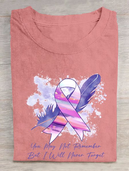 

You May Not Remember But I Will Never Forget, Alzheimer Awareness Cotton T-shirt, Orange pink, T-shirts