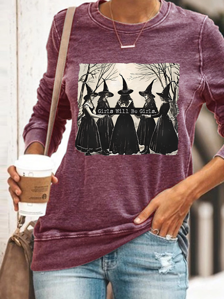 Girls Will Be Girls Halloween Casual Sweatshirt, Purple, Hoodies&Sweatshirts