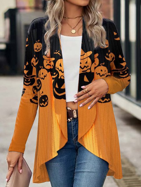 

Women's Spring/Fall Outerwear Casual Halloween Jersey Shawl Jacket, Orange red, Cardigans