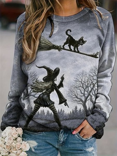 

Casual Crew Neck Halloween Sweatshirt, Gray, Hoodies & Sweatshirts