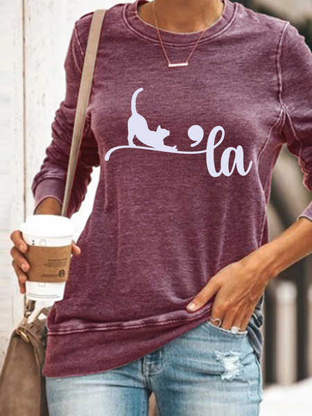 

Comma-La Cat Lady Casual Sweatshirt, Purple, Hoodies&Sweatshirts