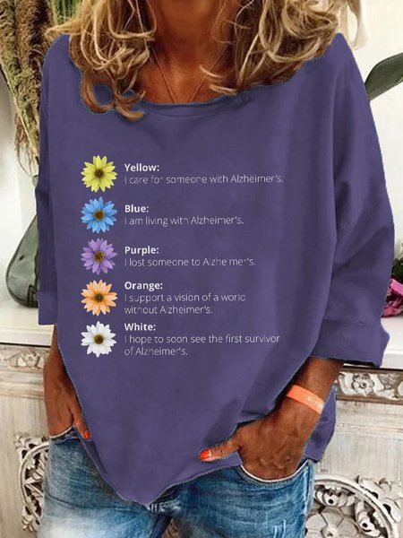 

Alzheimer's Awareness Floral Print Casual Sweatshirt, Deep purple, Hoodies&Sweatshirts