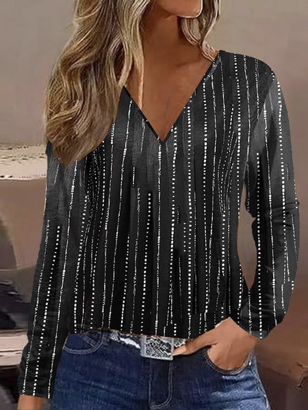 

Jersey Casual Regular Fit V Neck T-Shirt, Black, Long sleeves