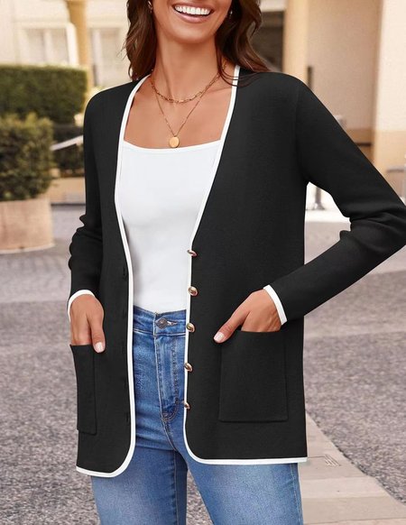 

Women's Color Block Zipper Regular Loose Jacket, Black, Outerwear