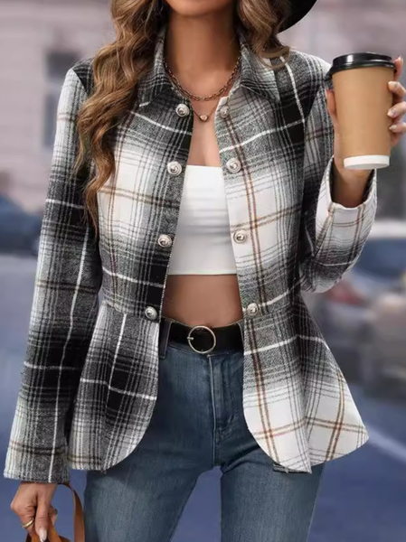 

Women's Plaid Bomber Jacket Buckle Regular Regular Fit Jacket, Gray, Jackets