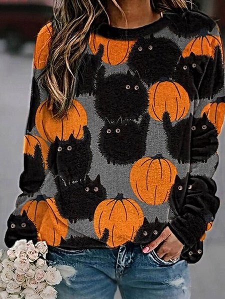 

Casual Crew Neck Halloween Sweatshirt, Black, Hoodies & Sweatshirts