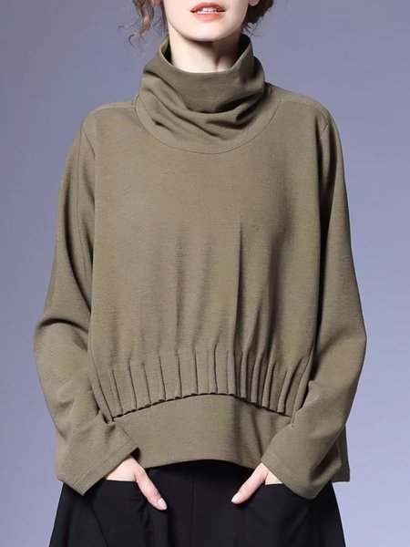 

Daily Casual Loose Turtleneck Plain Blouse, As picture, Blouses and Shirts
