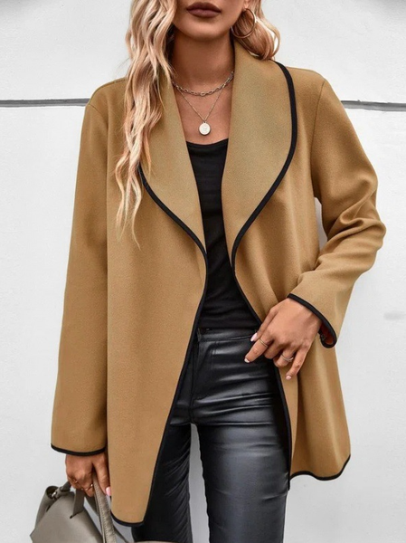 

Women's Plain Zipper Regular Loose Jacket, Camel, Outerwear