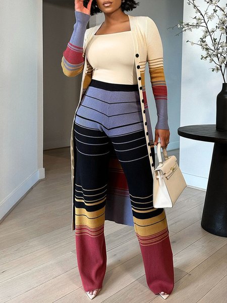 

Plus Size Urban Striped Color Block Loose Cardigan, As picture, Plus Outerwear