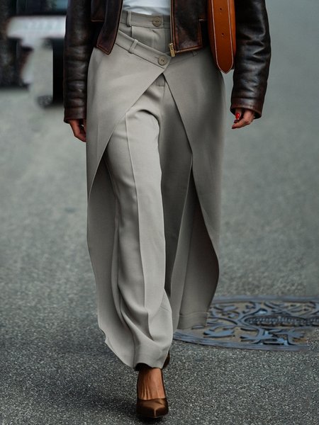 

Plain Irregular Craftsmanship Loose Urban Pants, Gray, Pants