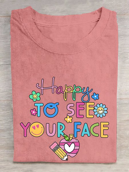 

Back To School Happy To See Your Face Cotton T-shirt, Orange pink, T-shirts