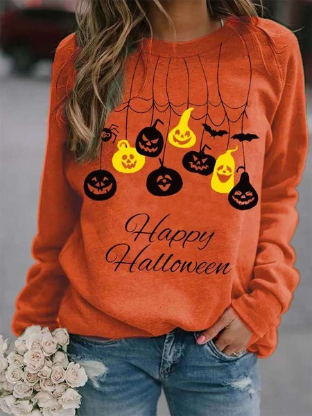 

Casual Crew Neck Halloween Sweatshirt, Orange red, Hoodies & Sweatshirts