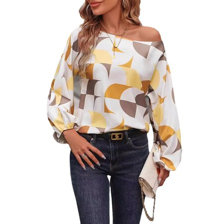 

Women's Long Sleeve Blouse Spring/Fall Geometric Asymmetrical Daily Going Out Casual Top, Yellow, Shirts & Blouses