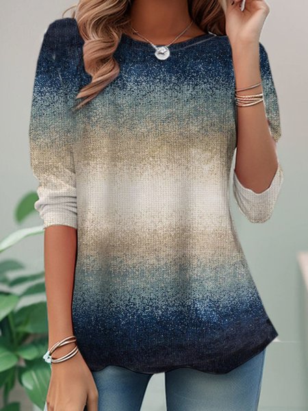 

Crew Neck Casual T-Shirt, Blue, Long sleeves