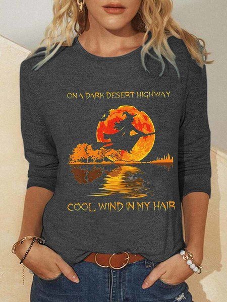 

Casual Halloween Crew Neck Long Sleeve T-shirt, Gray, T-shirts
