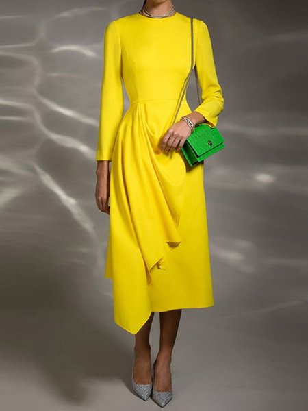 

Regular Sleeve Regular Fit Crew Neck Urban Dress, Yellow, Midi Dresses