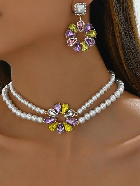 

2pcs/set Elegant Floral Dangle,Chain Necklaces, As picture, Jewelry