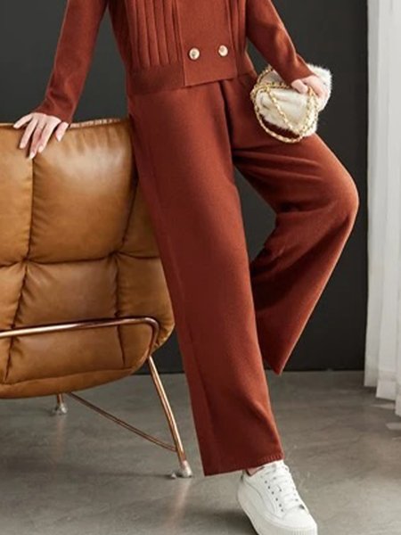 

Plain Casual Fashion Straight Pants, Brick red, Pants