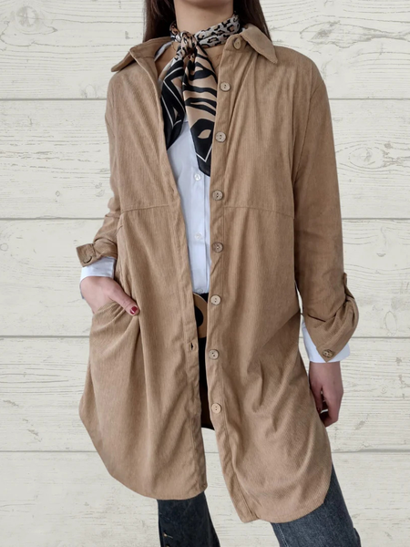 

Shirt Collar Casual Jacket, Khaki, Outerwear