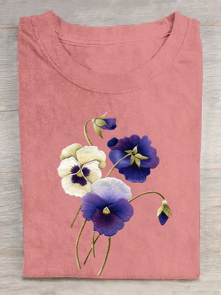 

Alzheimer's Awareness Purple Floral Print Cotton T-shirt, Orange pink, T-shirts