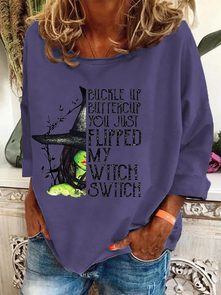 

Women's Halloween Buckle Up Buttercup You Just Flipped My Witch Switch Print Casual Sweatshirt, Deep purple, Hoodies&Sweatshirts